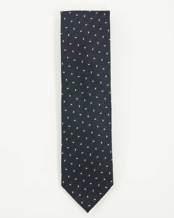 Altea Tie 8cm Silk Cotton Textured Patterned Navy