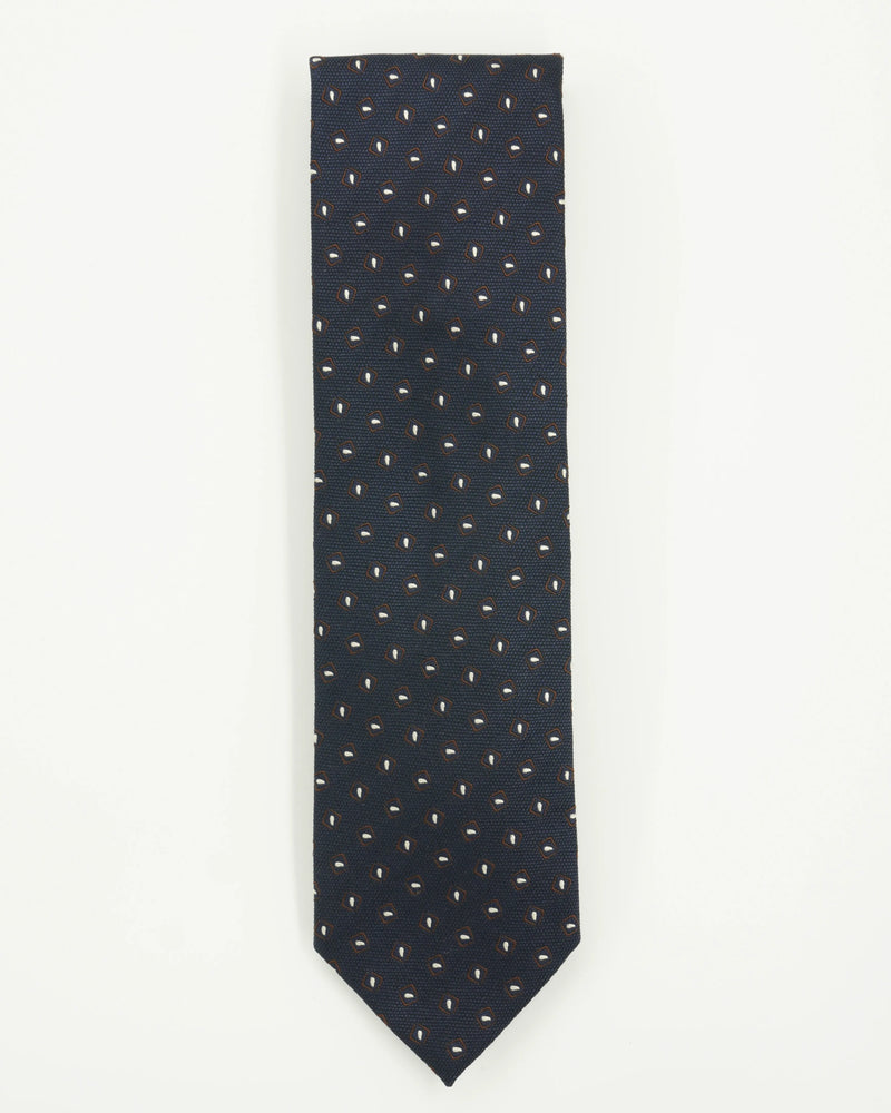 Altea Tie 8cm Silk Cotton Textured Patterned Navy