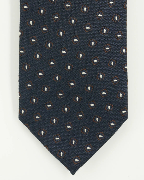 Altea Tie 8cm Silk Cotton Textured Patterned Navy
