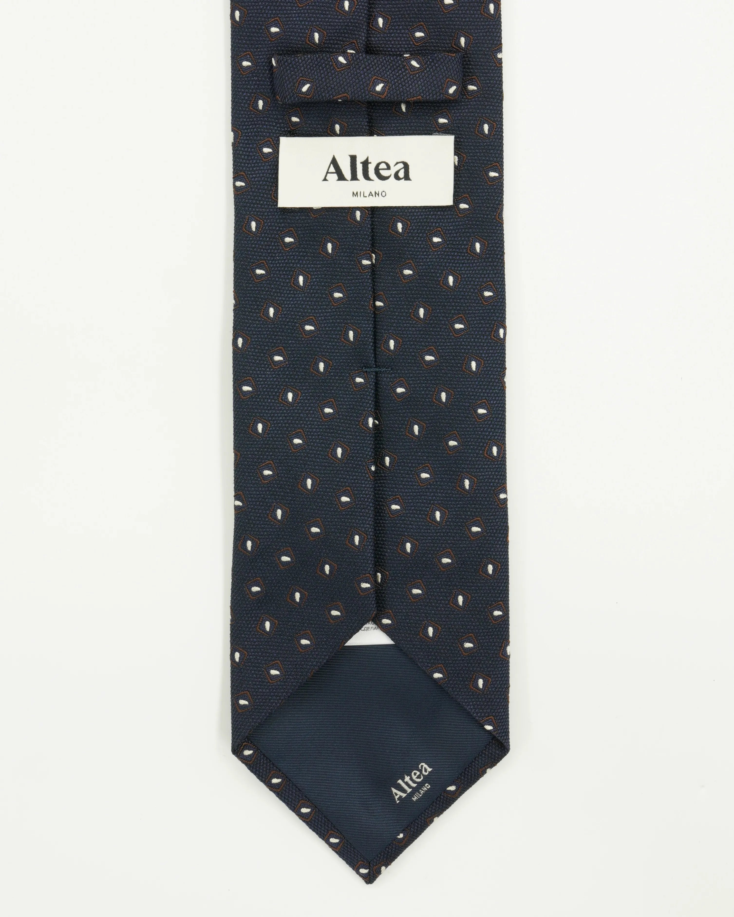 Altea Tie 8cm Silk Cotton Textured Patterned Navy