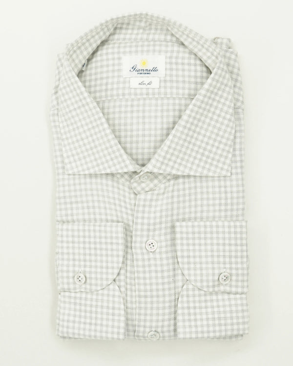 Giannetto Shirt Cotton Cashmere Check Light Grey