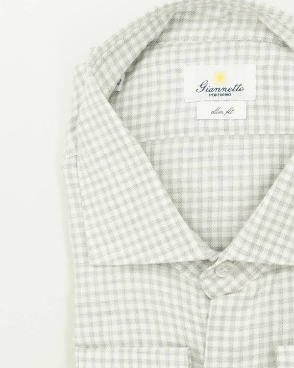 Giannetto Shirt Cotton Cashmere Check Light Grey