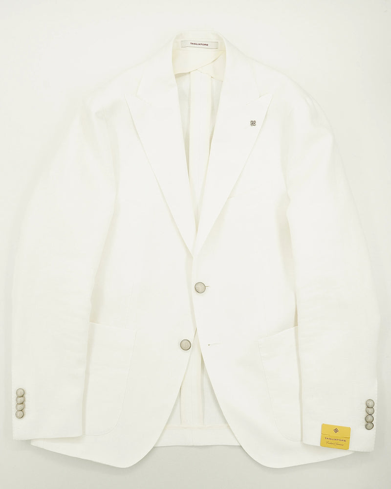 Tagliatore Jacket Linen Cotton Peak Lapel White