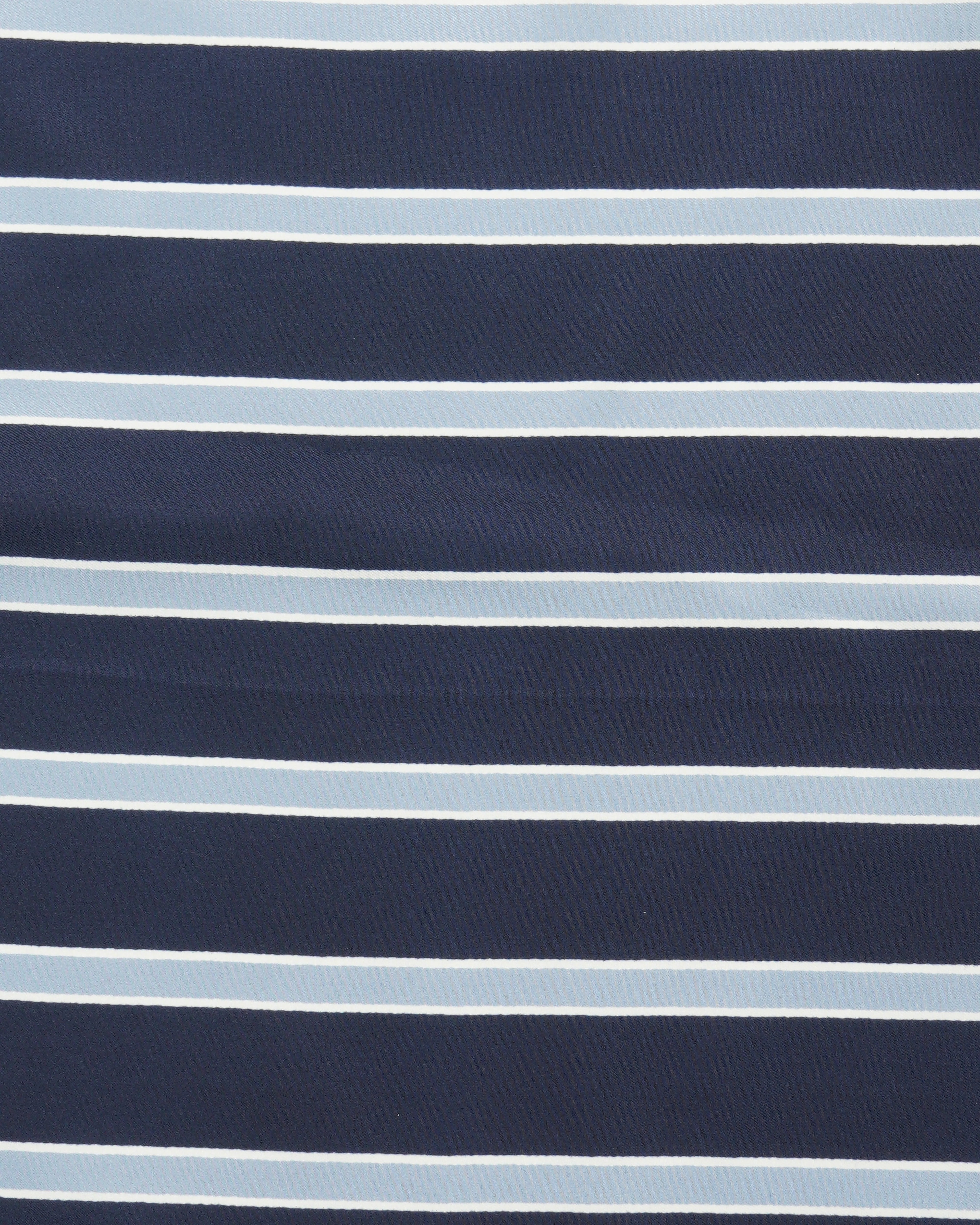 Altea Pocket Square Pure Silk Striped Blue Navy