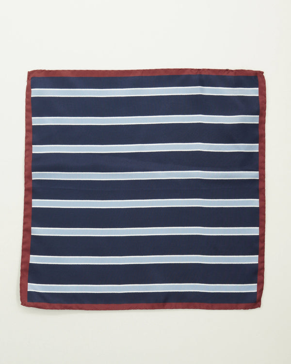 Altea Pocket Square Pure Silk Striped Blue Navy