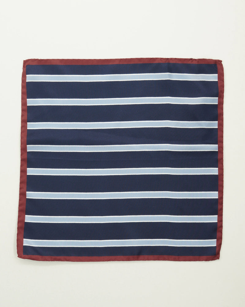 Altea Pocket Square Pure Silk Striped Blue Navy