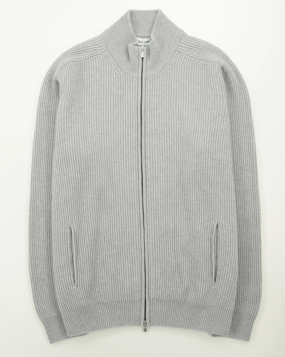 Gran Sasso Full Zip Wool Cashmere Rib Medium Grey