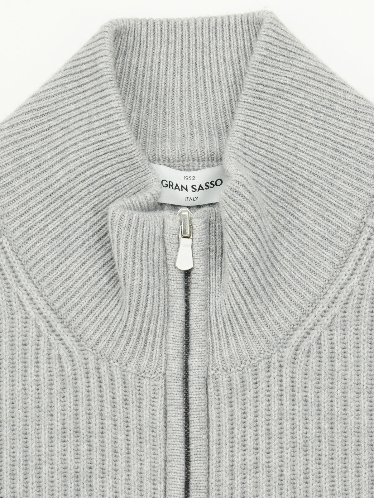 Gran Sasso Full Zip Wool Cashmere Rib Medium Grey