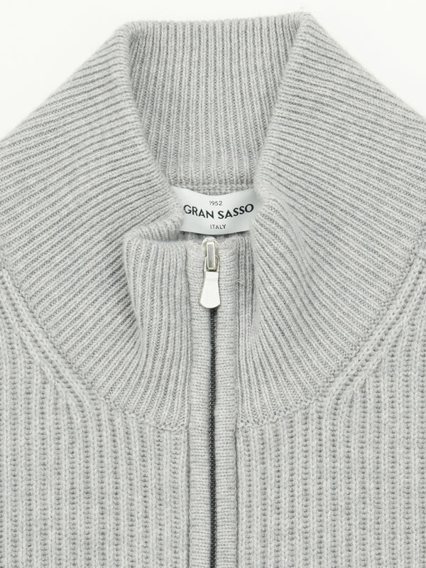 Gran Sasso Full Zip Wool Cashmere Rib Medium Grey