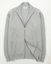 Gran Sasso Full Zip Wool Cashmere Rib Medium Grey