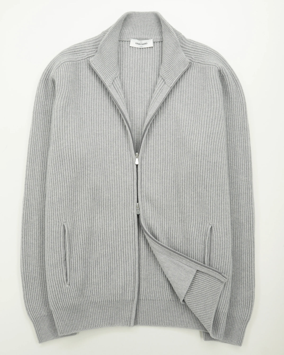 Gran Sasso Full Zip Wool Cashmere Rib Medium Grey