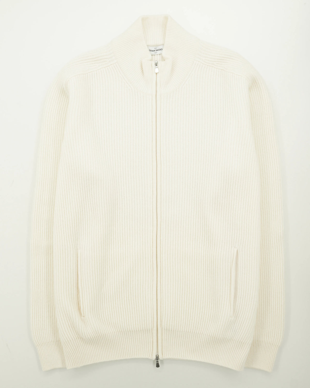 Gran Sasso Full Zip Wool Cashmere Rib Cream