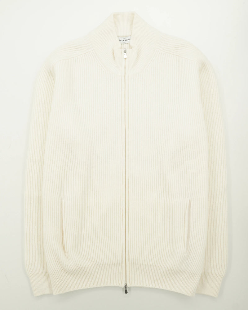 Gran Sasso Full Zip Wool Cashmere Rib Cream