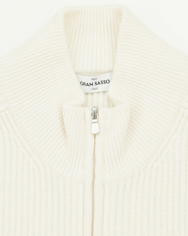 Gran Sasso Full Zip Wool Cashmere Rib Cream