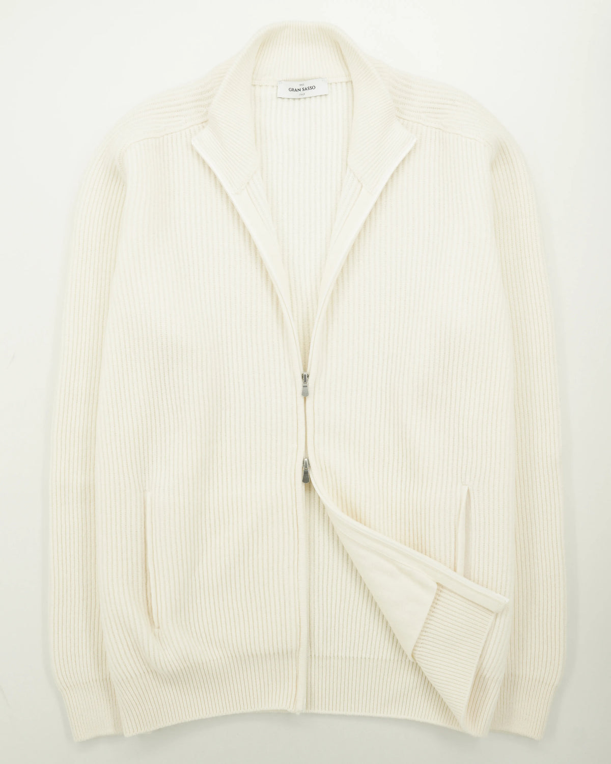 Gran Sasso Full Zip Wool Cashmere Rib Cream