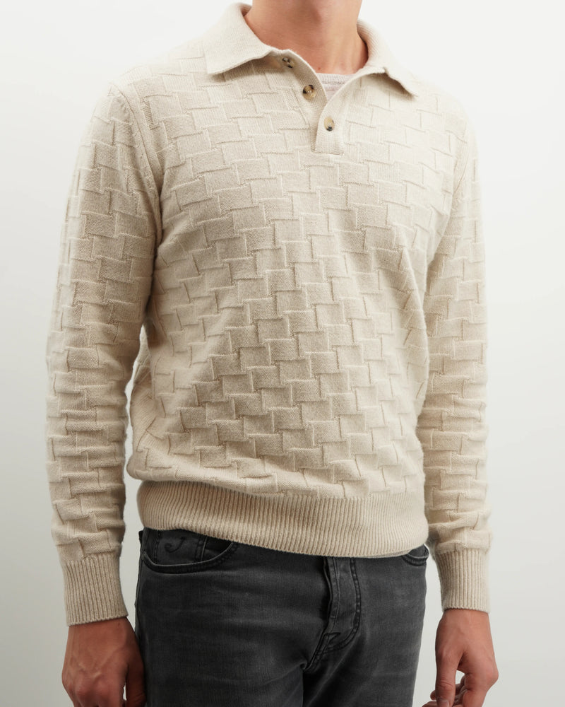 Jacob Cohen Polo Shirt Check Knitted Light Beige