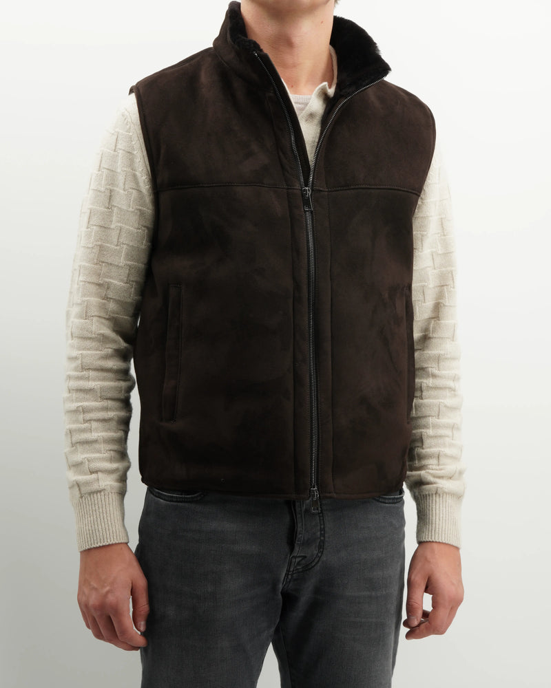 Ranwald Vest Merino Shearling Dark Brown
