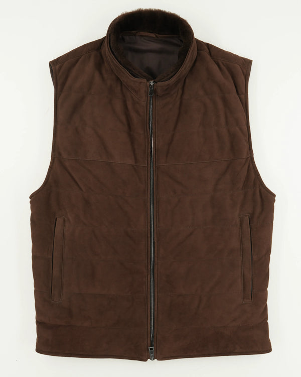 Ranwald Vest Suede Shearling Collar Brown