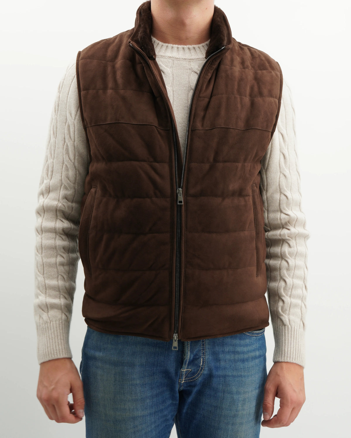 Ranwald Vest Suede Shearling Collar Brown
