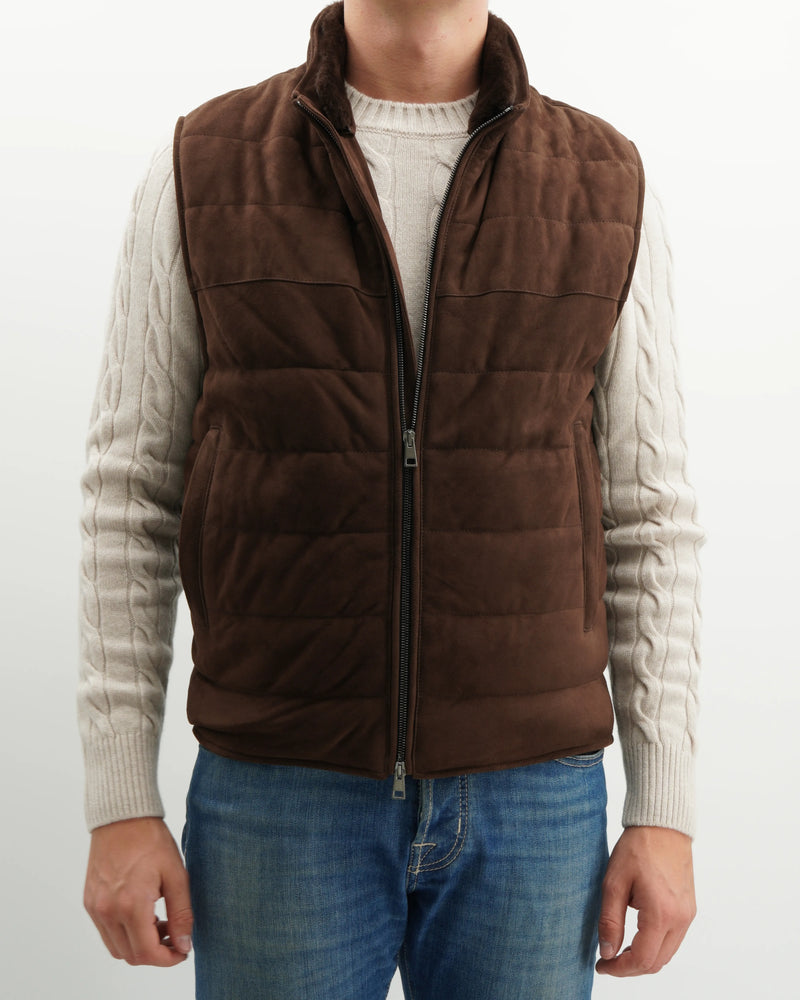 Ranwald Vest Suede Shearling Collar Brown