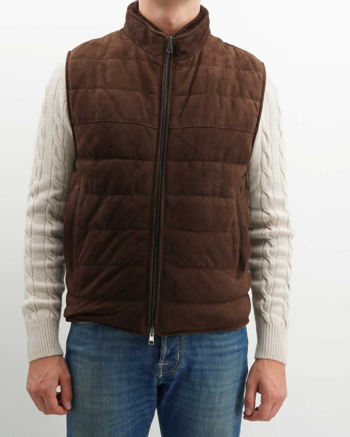 Ranwald Vest Suede Shearling Collar Brown
