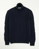 Gran Sasso Turtleneck Cable Wool Cashmere Navy