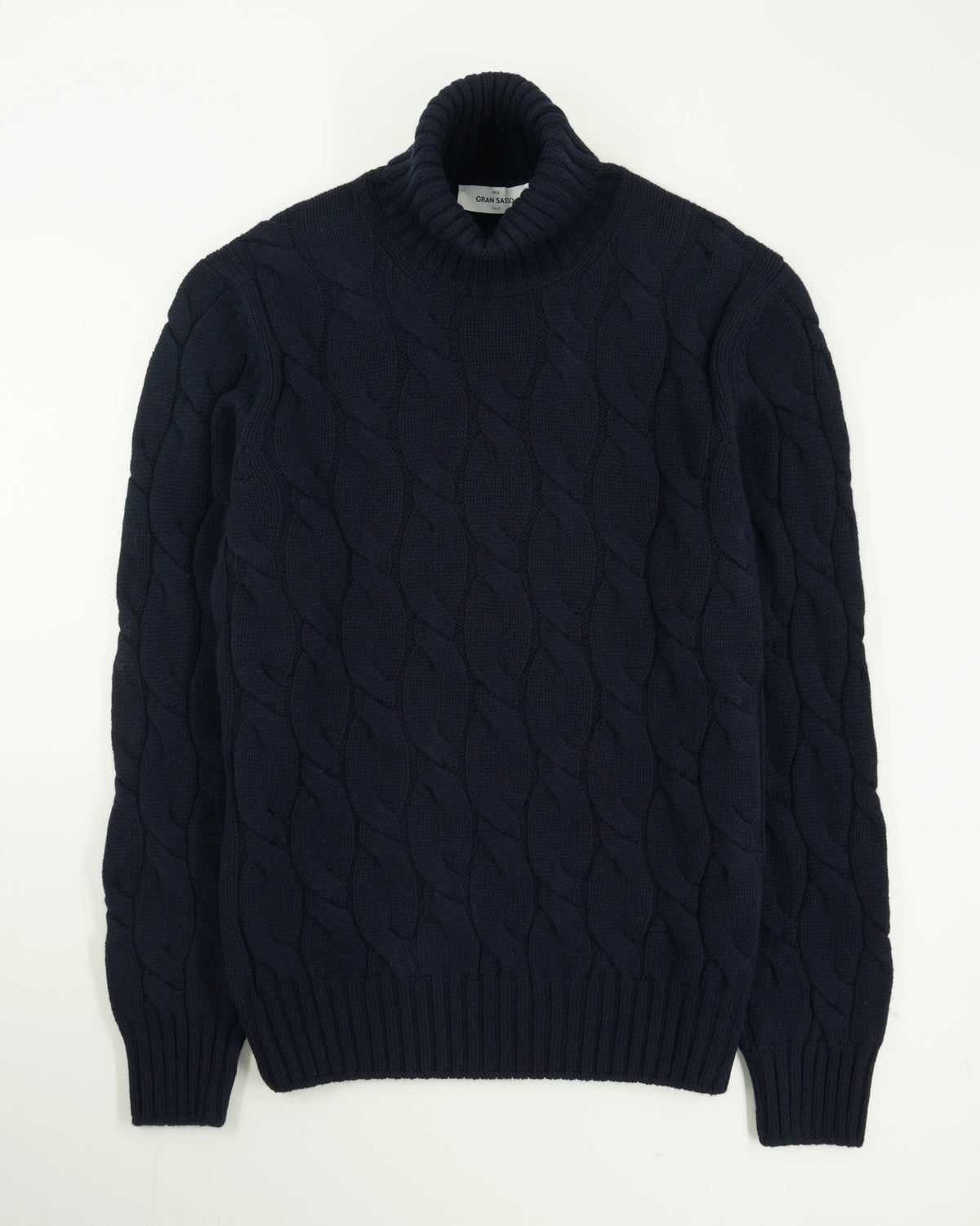 Gran Sasso Turtleneck Cable Wool Cashmere Navy