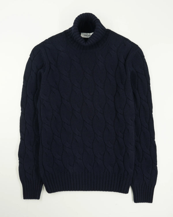 Gran Sasso Turtleneck Cable Wool Cashmere Navy