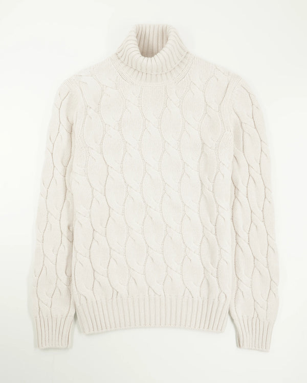 Gran Sasso Turtleneck Cable Wool Cashmere Light Beige