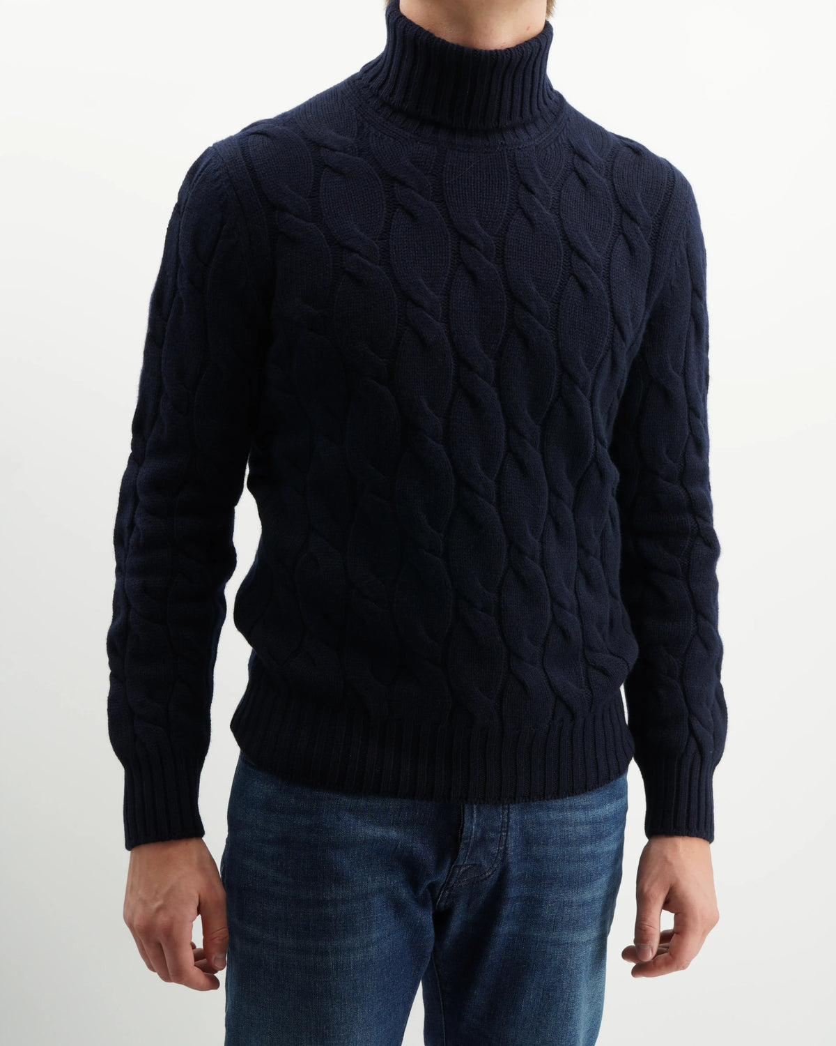 Gran Sasso Turtleneck Cable Wool Cashmere Navy