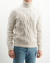 Gran Sasso Turtleneck Cable Wool Cashmere Light Beige