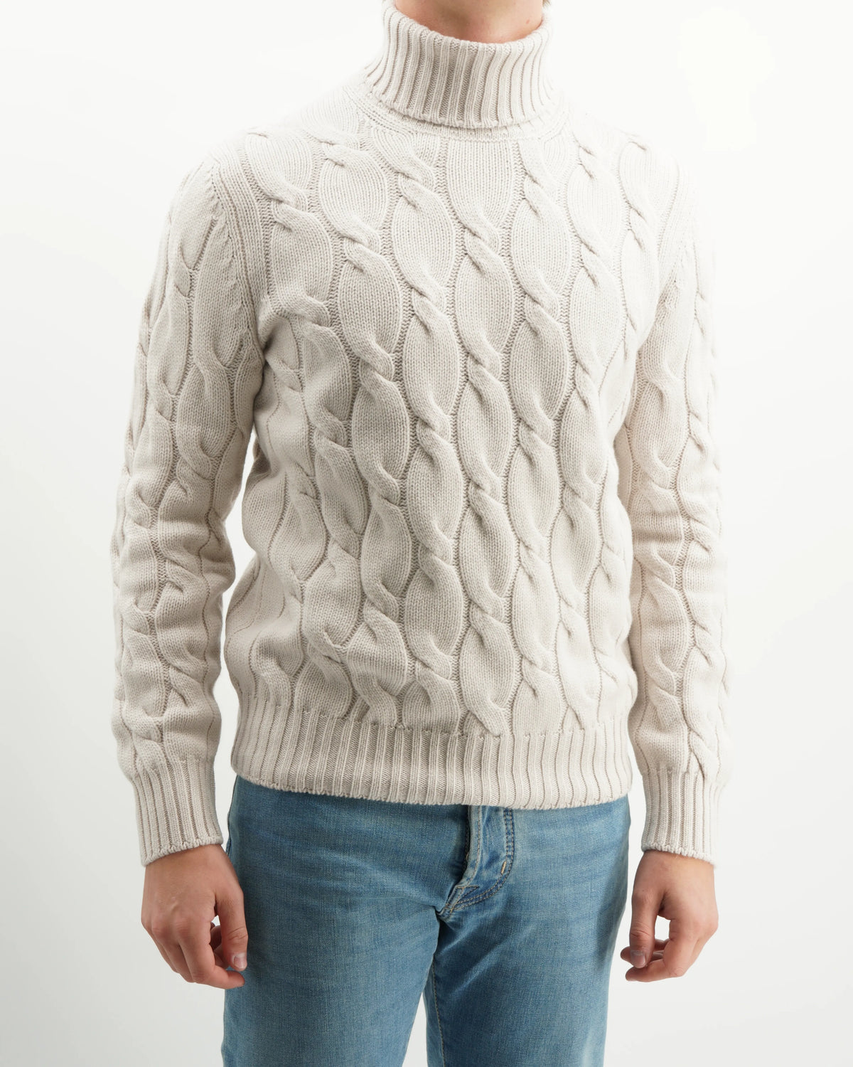 Gran Sasso Turtleneck Cable Wool Cashmere Light Beige
