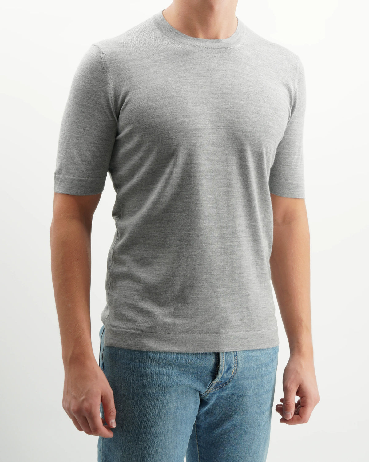 Gran Sasso Knitted T-Shirt Cashmere Silk Light Grey