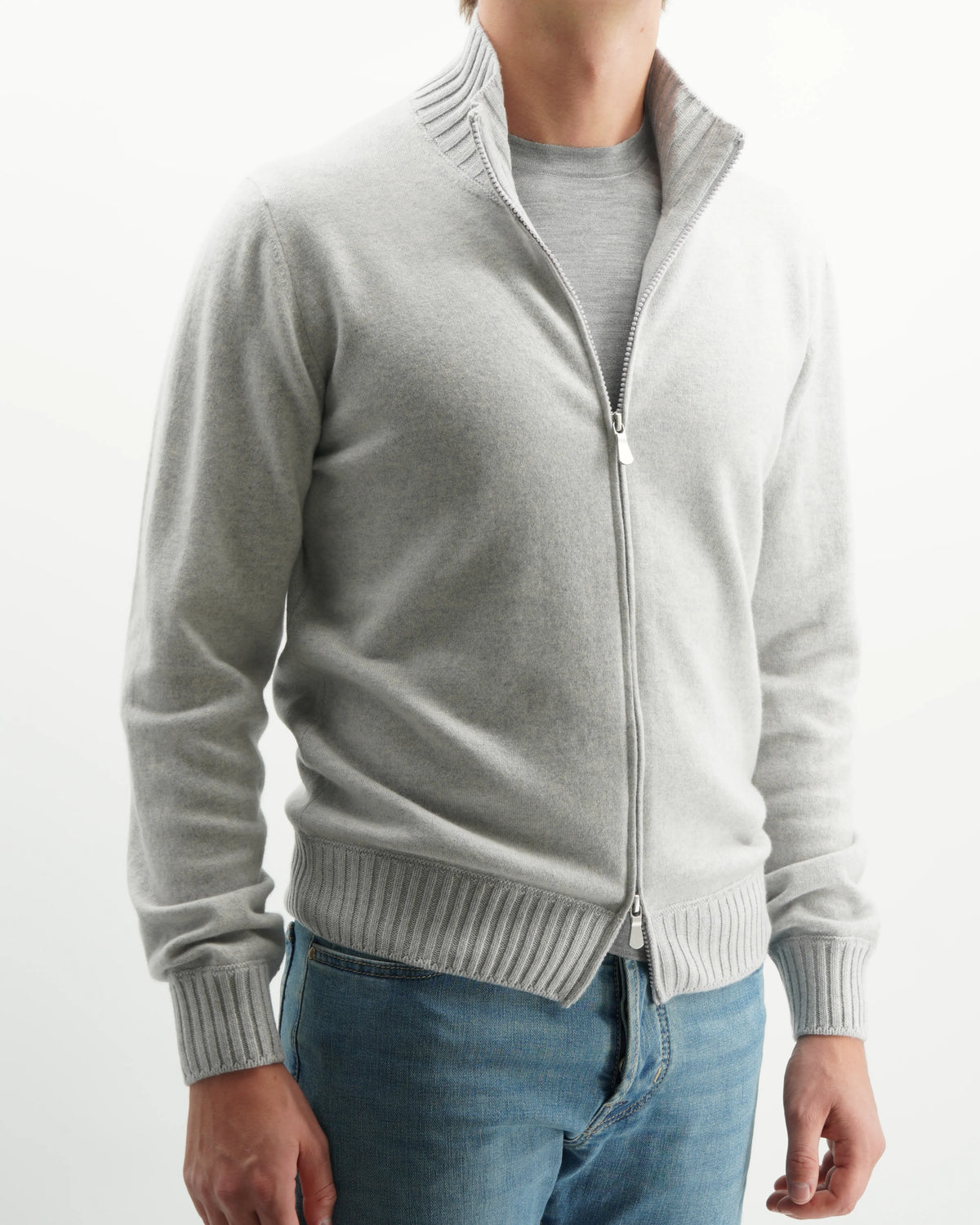 Gran Sasso Full Zip Felted Cashmere Light Grey