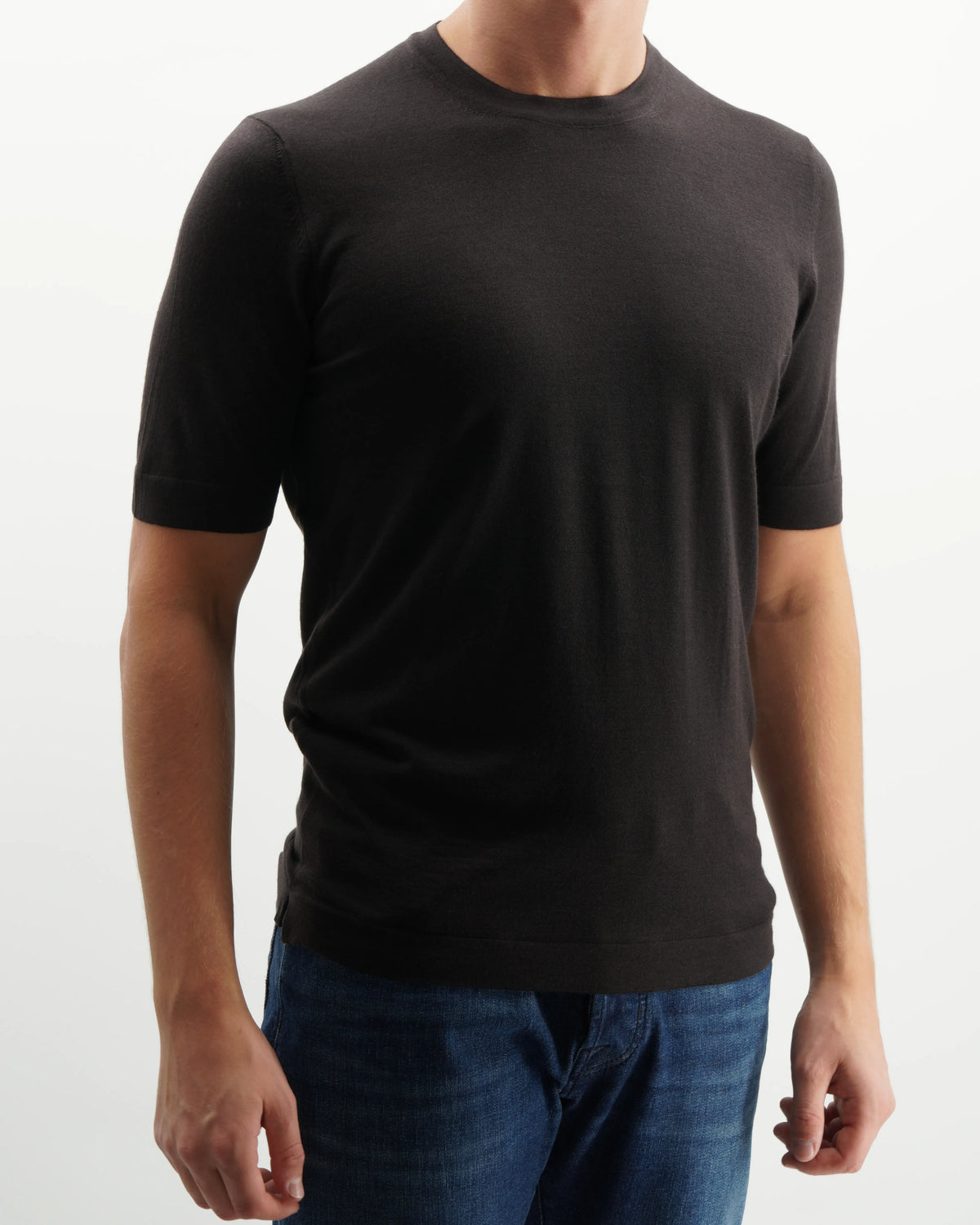 Gran Sasso Knitted T-Shirt Cashmere Silk Dark Brown