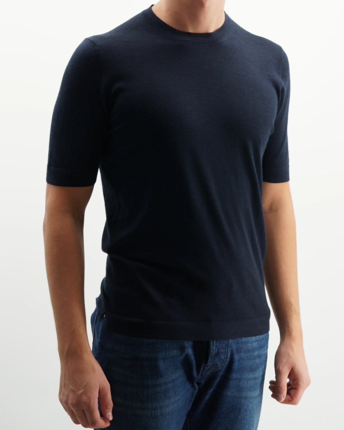 Gran Sasso Knitted T-Shirt Cashmere Silk Navy