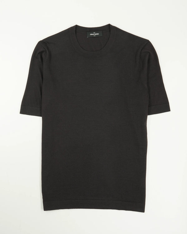 Gran Sasso Knitted T-Shirt Cashmere Silk Dark Brown
