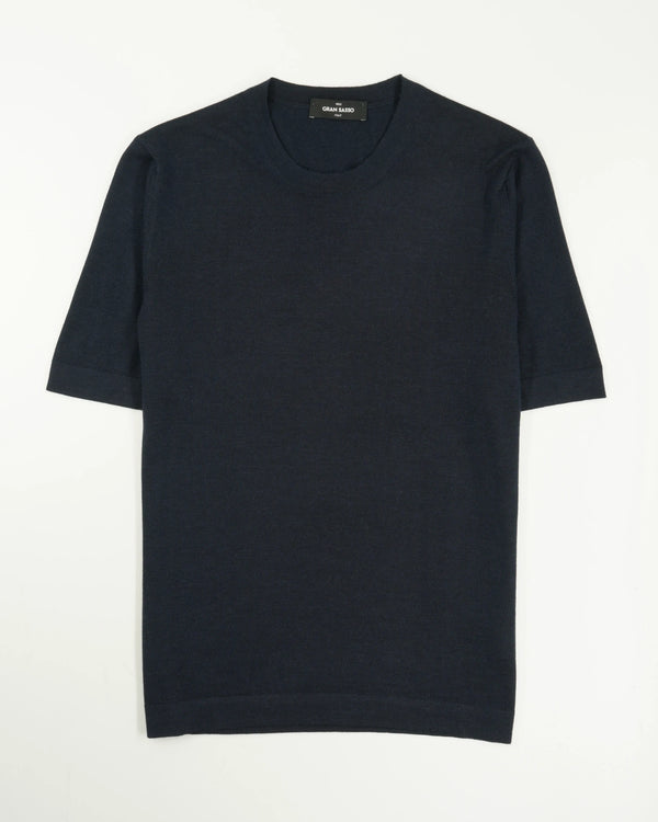 Gran Sasso Knitted T-Shirt Cashmere Silk Navy