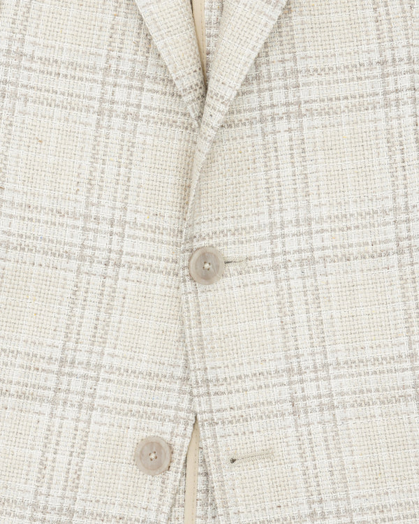 Tagliatore Jacket Silk Wool Checked Beige Blue