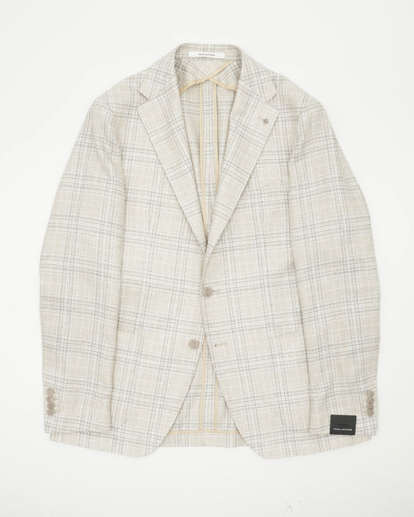 Tagliatore Jacket Silk Wool Checked Beige Blue