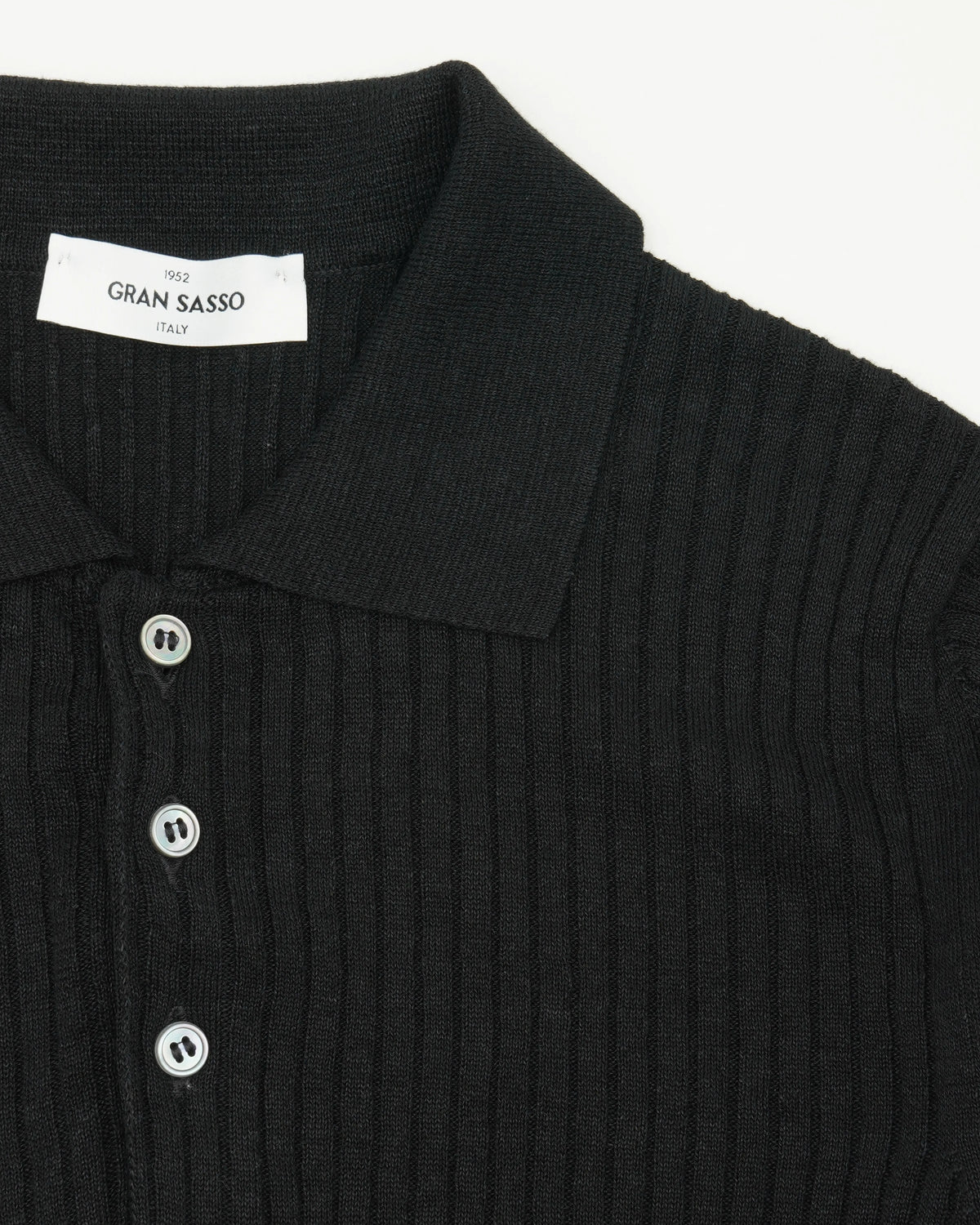 Gran Sasso Polo Shirt Linen Cotton Ribbed Black
