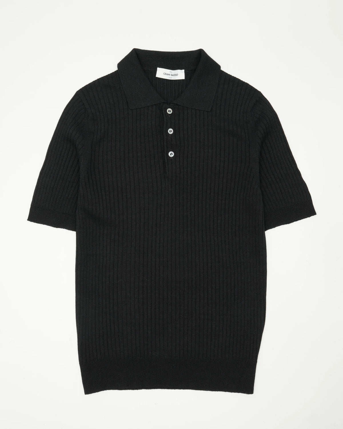 Gran Sasso Polo Shirt Linen Cotton Ribbed Black