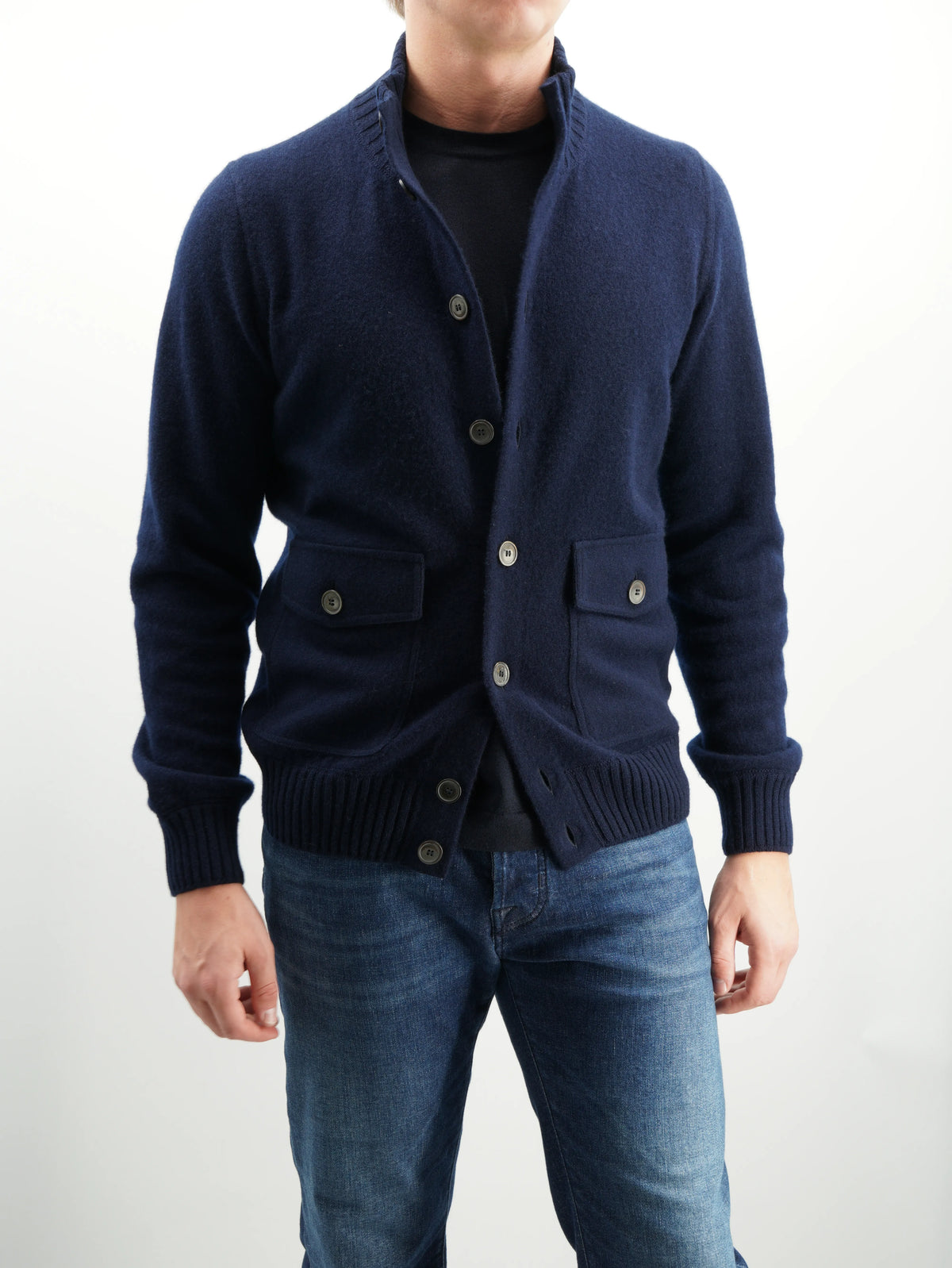 Gran Sasso Cardigan Felted Cashmere Navy