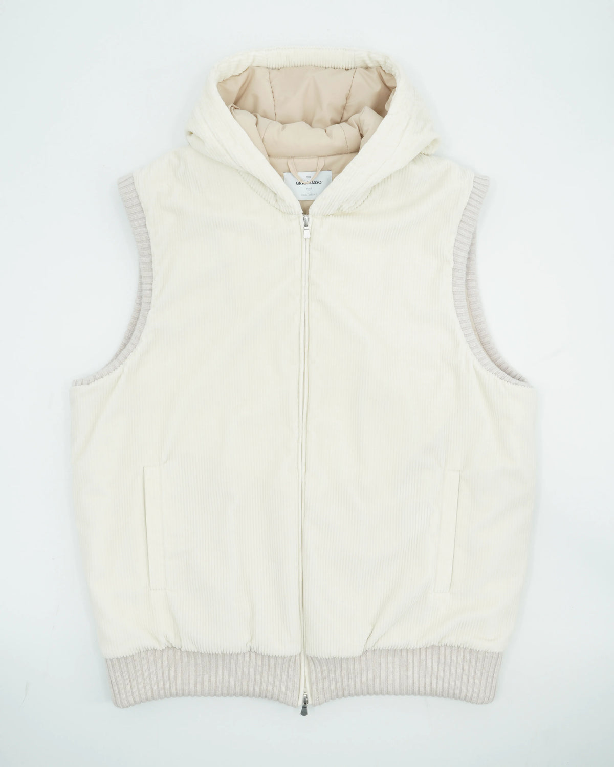 Gran Sasso Hooded Vest Corduroy Off White