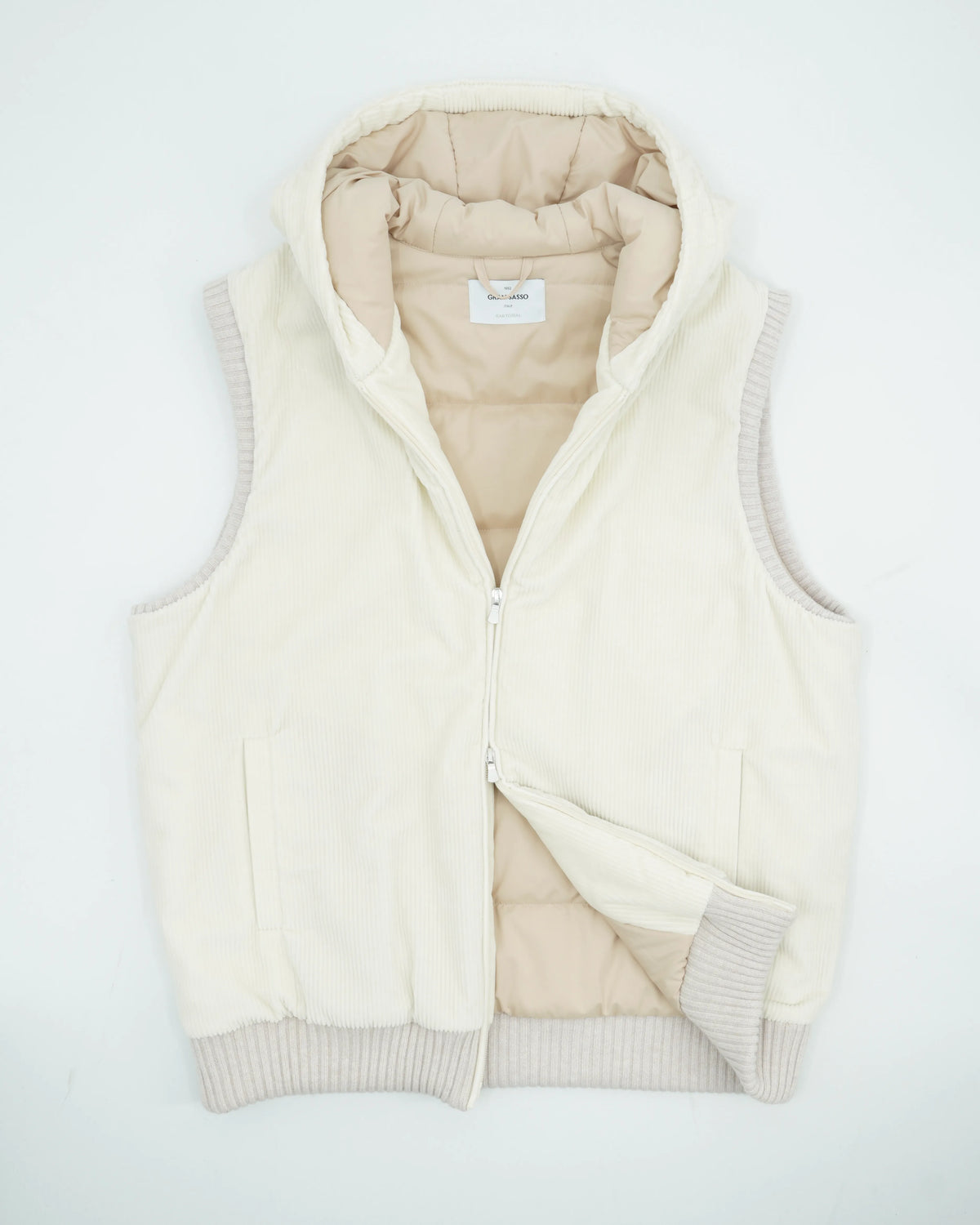 Gran Sasso Hooded Vest Corduroy Off White