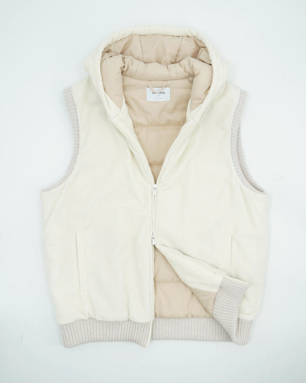 Gran Sasso Hooded Vest Corduroy Off White