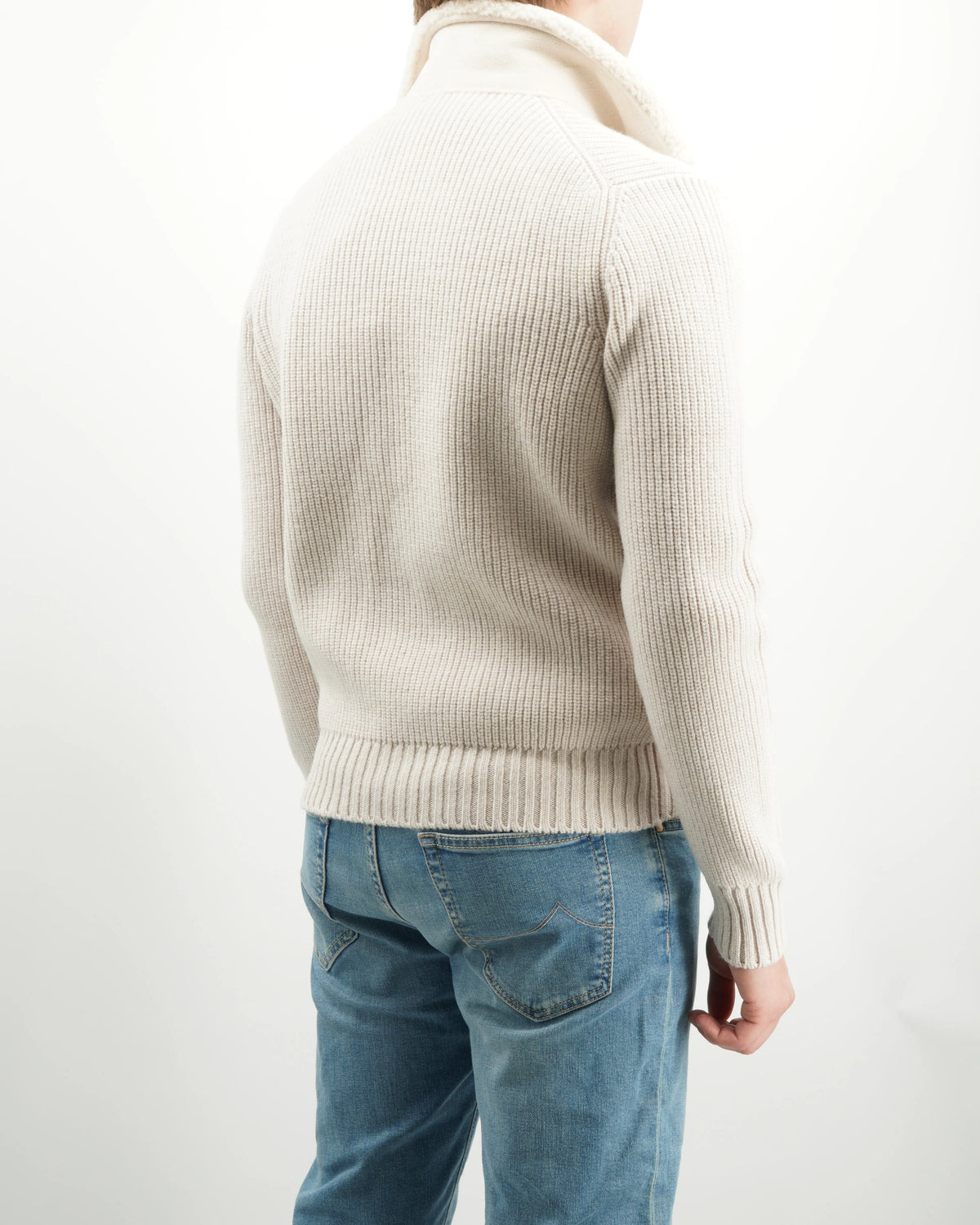 Gran Sasso Knitted Bomber Fur Collar Light Beige