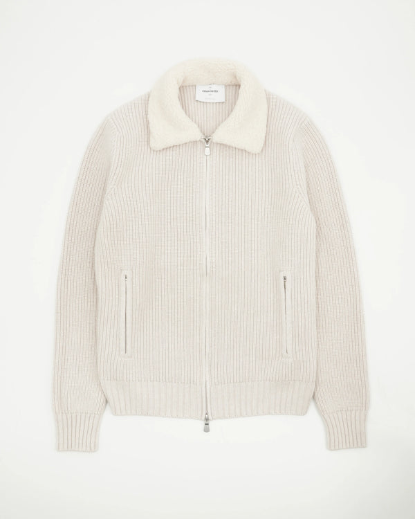 Gran Sasso Knitted Bomber Fur Collar Light Beige