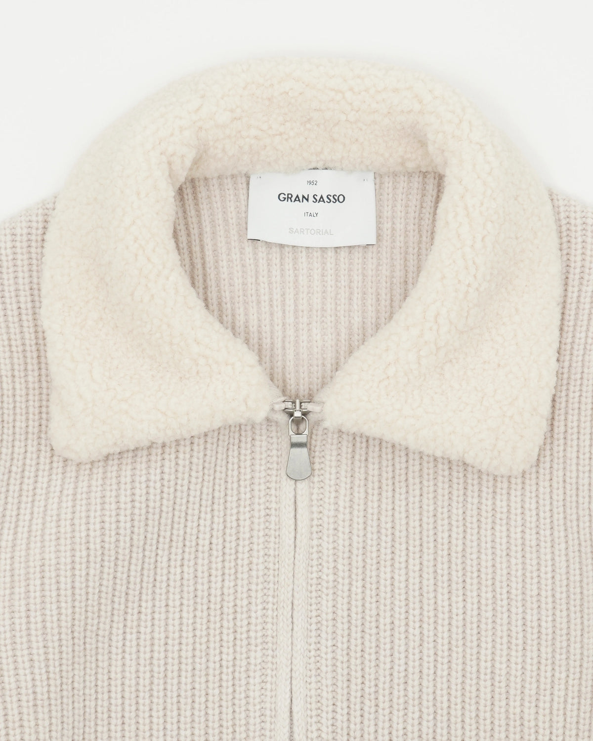 Gran Sasso Knitted Bomber Fur Collar Light Beige