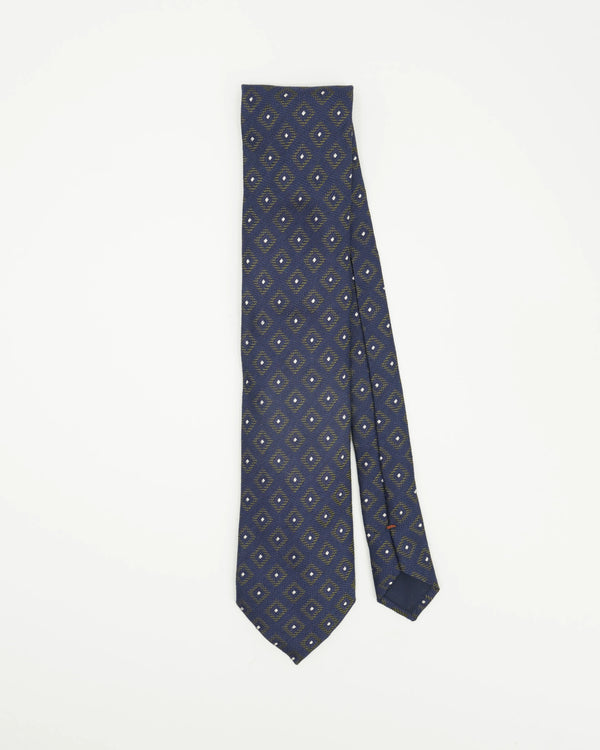 Altea Tie 8cm Pure Silk Medallion Pattern Navy